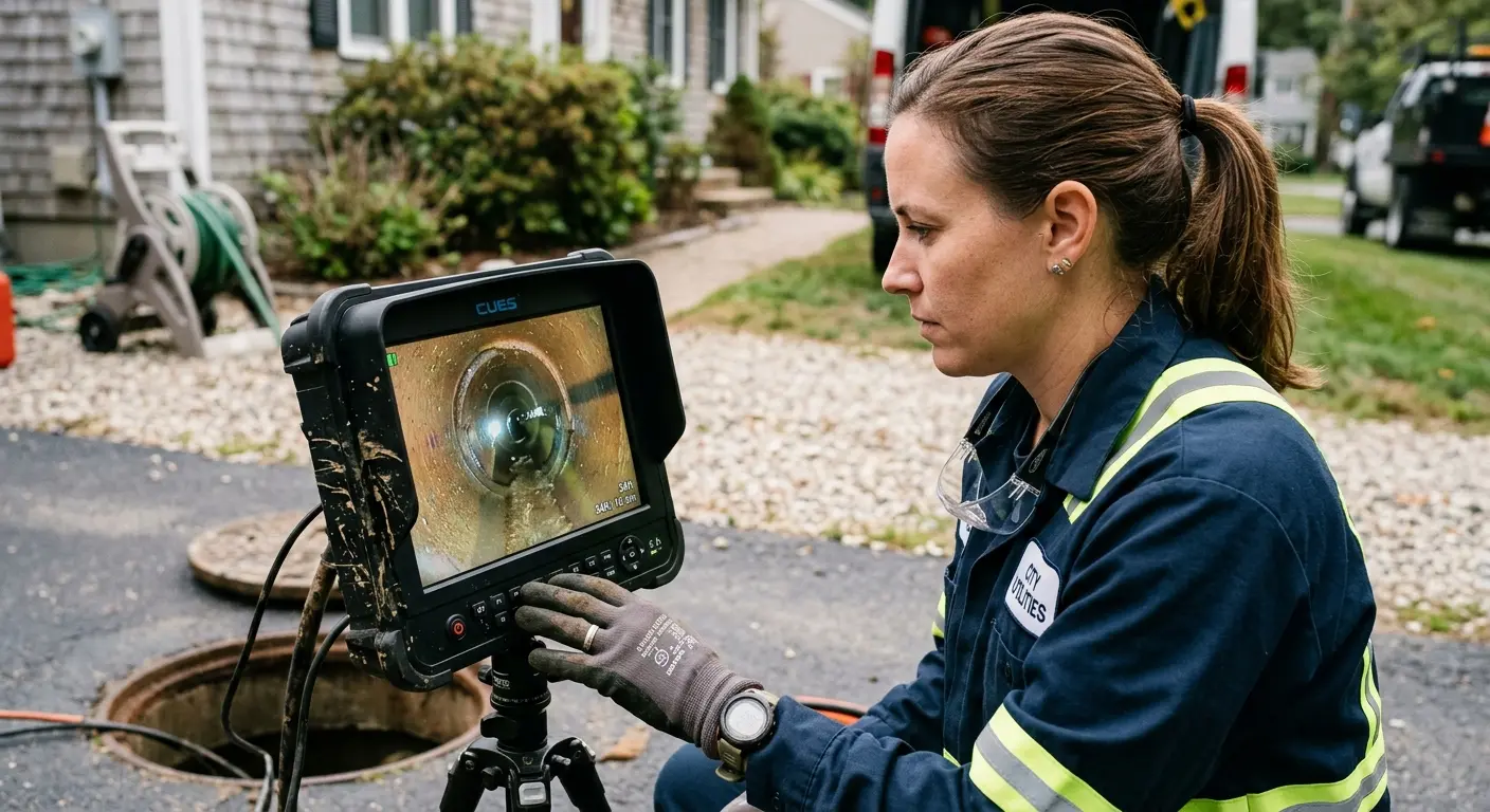 Technician reviewing sewer camera inspection footage in Prescott Valley