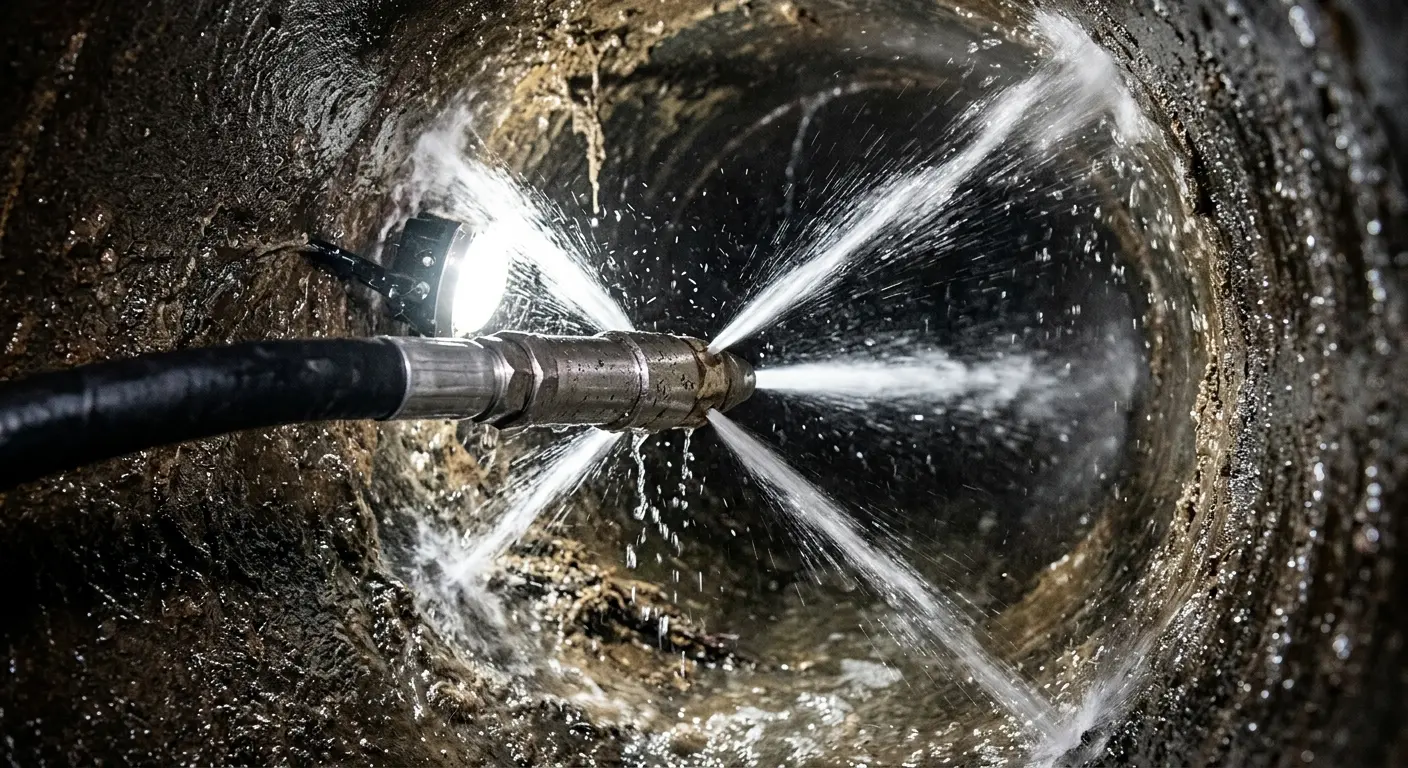 High-pressure hydro jetting nozzle cleaning sewer pipe for Sewer Cleanout in Prescott Valley